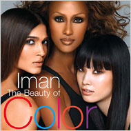 Cover of Iman's book, "The Beauty of Color." Includes the image of three models of color, including Iman.  