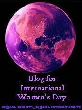 Banner for Blog for International Women's Day. Banner consists of an image of planet Earth, tinted purple, on a black background. Beneath the globe reads the words "Blog for International Women's Day", and "Equal Rights, Equal Opportunity".