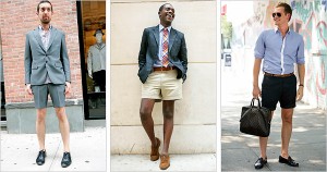 Three photos of men in shorts