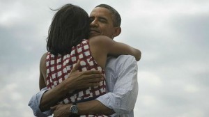 Photo of Barack and Michelle Obama embracing