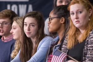 Girls at a Bernie Sanders events at a Des Moines, Iowa, high school