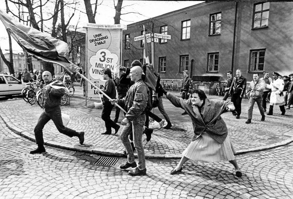 A Swedish woman hits a neo-Nazi with her handbag in 1985