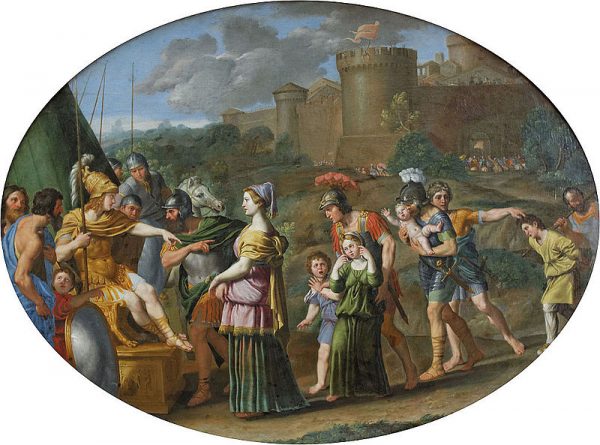 Painting of Timoclea standing before Alexander the Great - Domenichino c. 1615