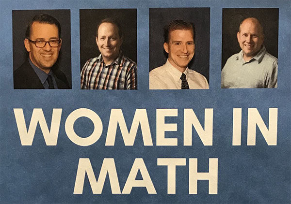 A crop from a poster for BYU's "Women in Math" panel, featuring four male speakers and no women