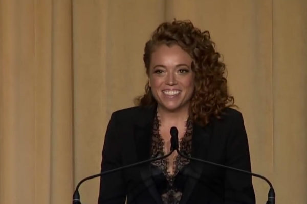 Comedian Michelle Wolf delivers her monologue from the podium at the White House Correspondents' Dinner