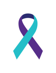 Image of a folded purple and turquoise ribbon representing suicide prevention